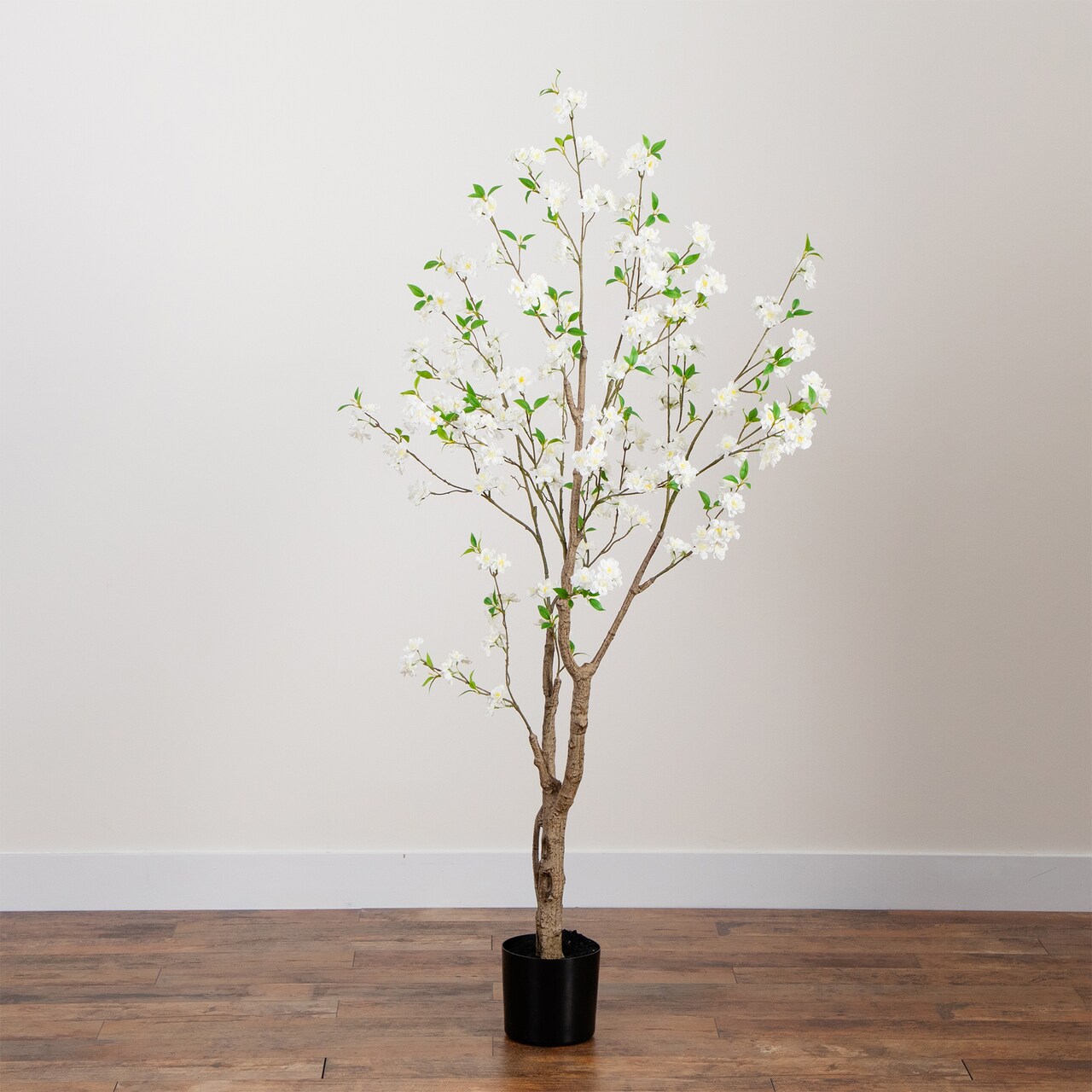 Nearly Natural Deluxe Cherry Blossom Artificial Potted Tree - 6' - White